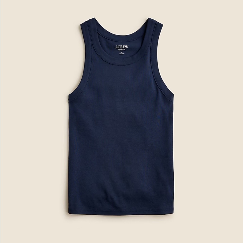 NWT J.Crew Perfect Fit High Neck Tank Top Navy Blue Womens Size XS - Picture 3 of 8